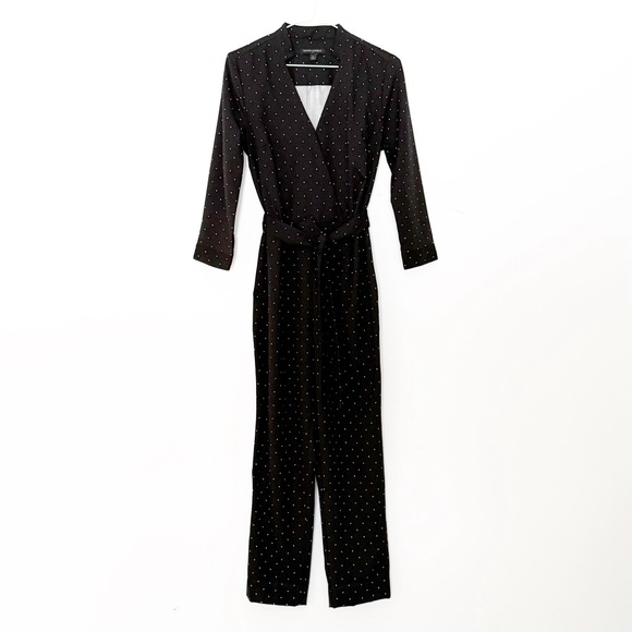 Banana Republic Woman Black Polka Dot Wrap Jumpsuit US2 Classic Party Cocktail - Picture 2 of 11